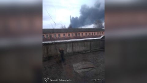 A black cloud of smoke above an explosion near Tato's house on March 3.