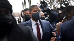 Former "Empire" actor Jussie Smollett arrives at the Leighton Criminal Courts Building in Chicago, Illinois for his sentencing hearing on March 10, 2022. 