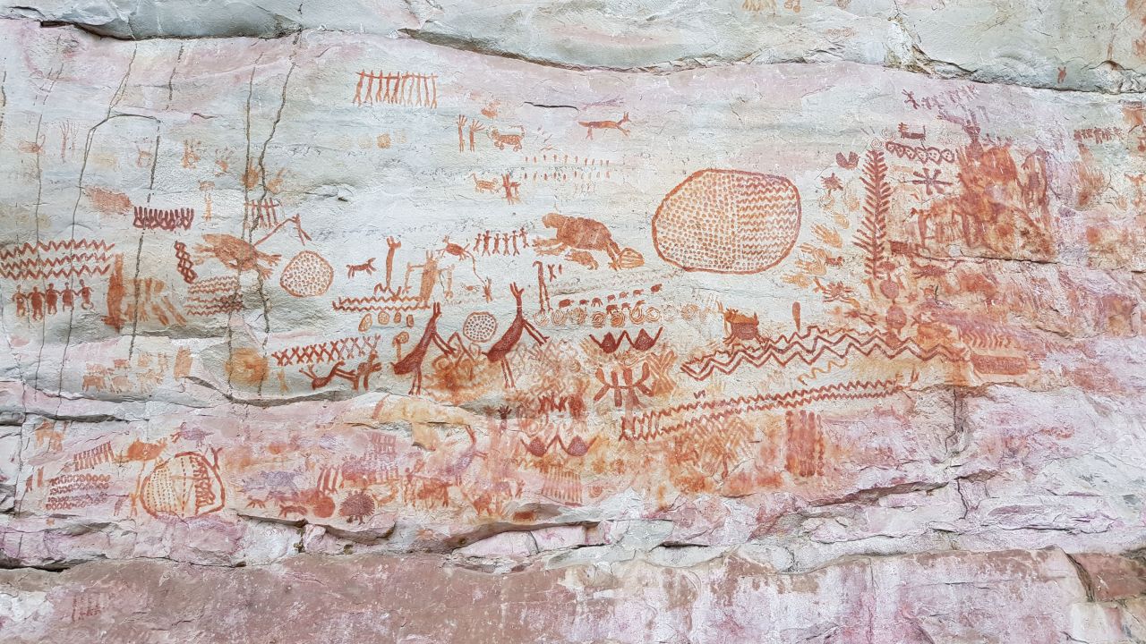 This South American rock art stretches for miles and may depict extinct creatures.
