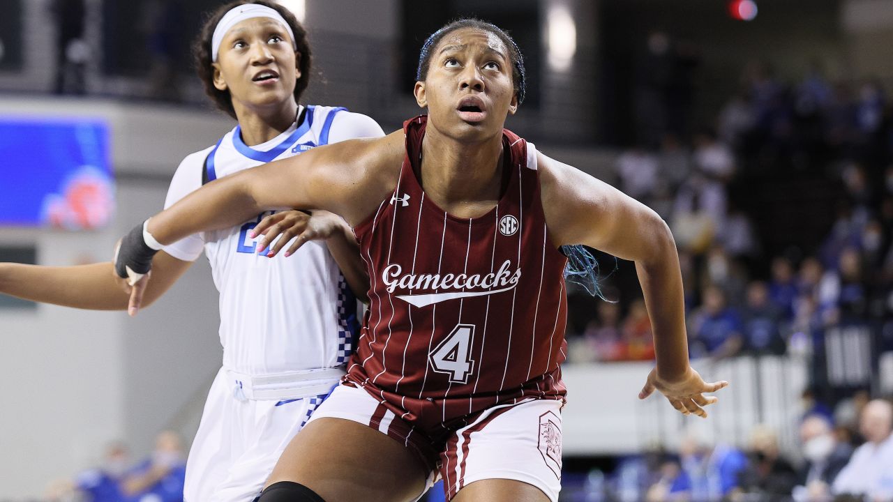 Aliyah Boston #4 of the South Carolina Gamecocks against the Kentucky Wildcats at Rupp Arena on February 10, 2022, in Lexington, Kentucky.