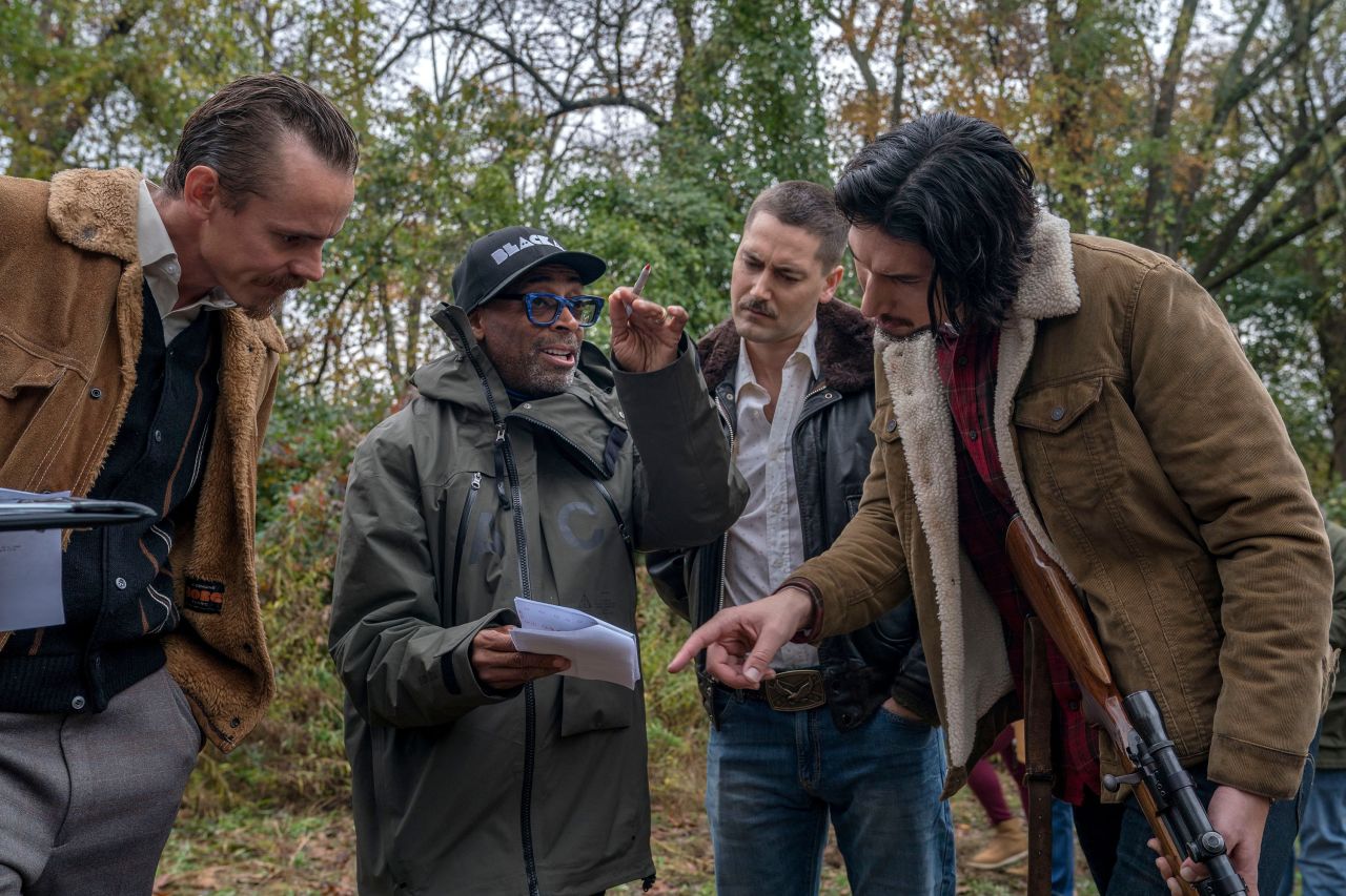 Lee offers direction during the filming of his 2018 film "BlacKkKlansman." With him, from left, are Jasper Pääkkönen, Ryan Eggold and Adam Driver.