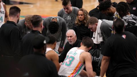Popovich dishes out instructions during the game.