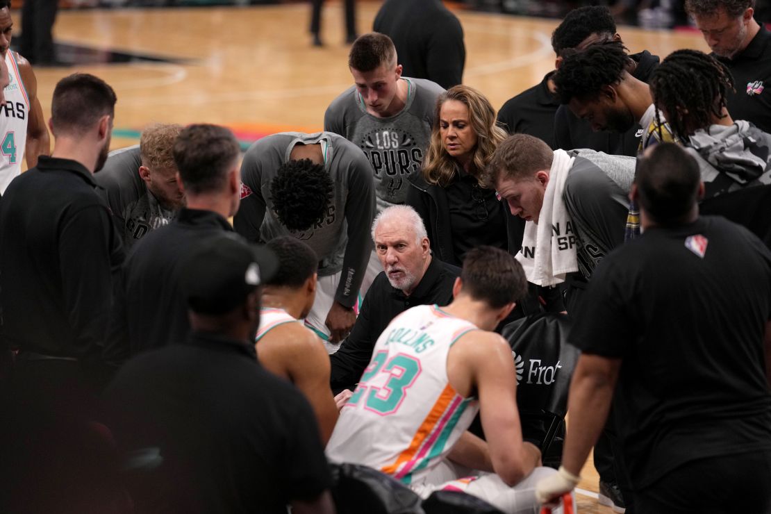 Popovich dishes out instructions during the game.