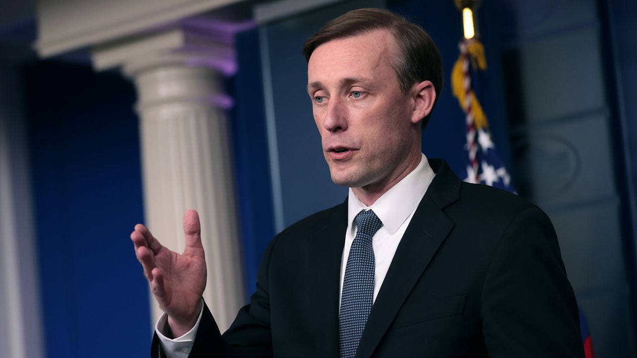 National security adviser Jake Sullivan talks to reporters at the White House on December 7, 2021, in Washington, DC.