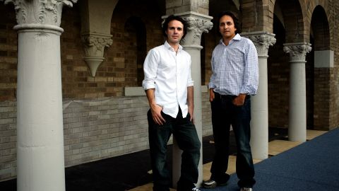 Brent Renaud, right, and his brother Craig are pictured at the HBO building screening area in New York on September 19, 2007.
