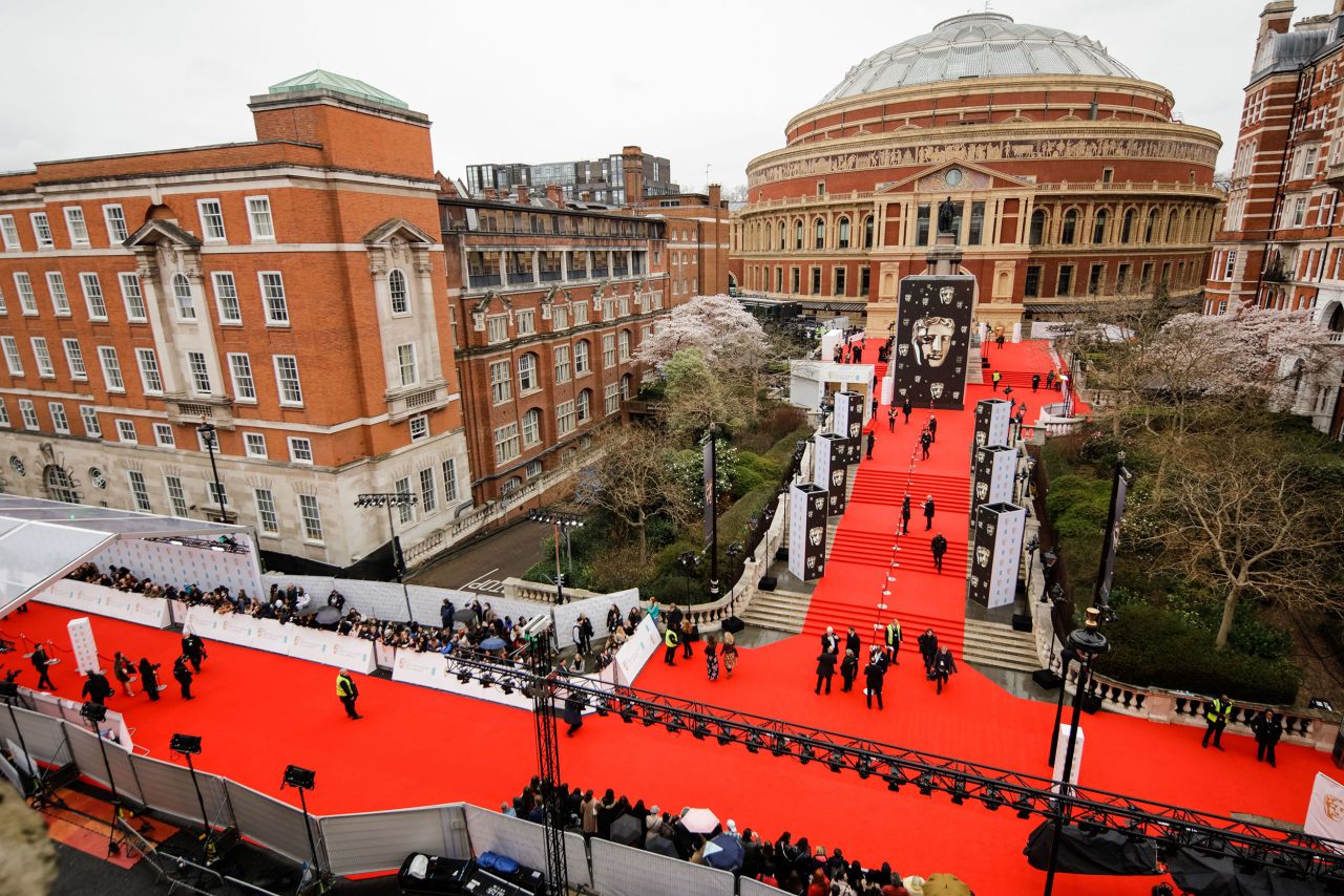 An aerial view of the red carpet.