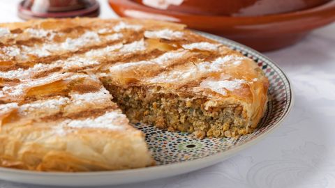 Moroccan Pastilla typically combines spices, poultry, eggs and almonds.