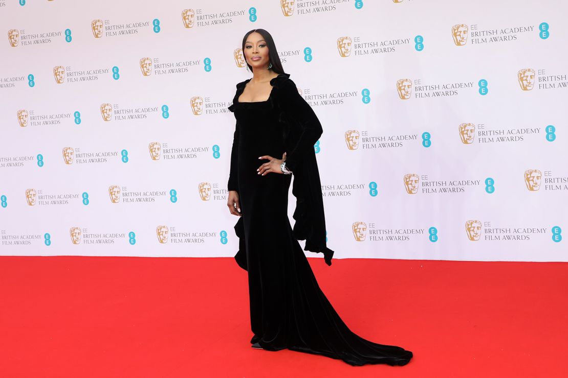 Naomi Campbell poses for photographers upon arrival at the 75th British Academy Film Awards, BAFTAs, in London Sunday, March 13, 2022. 