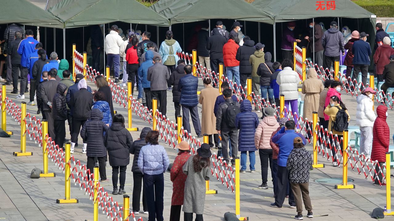 People queue for Covid tests in Yantai, Shandong Province, on March 14. 
