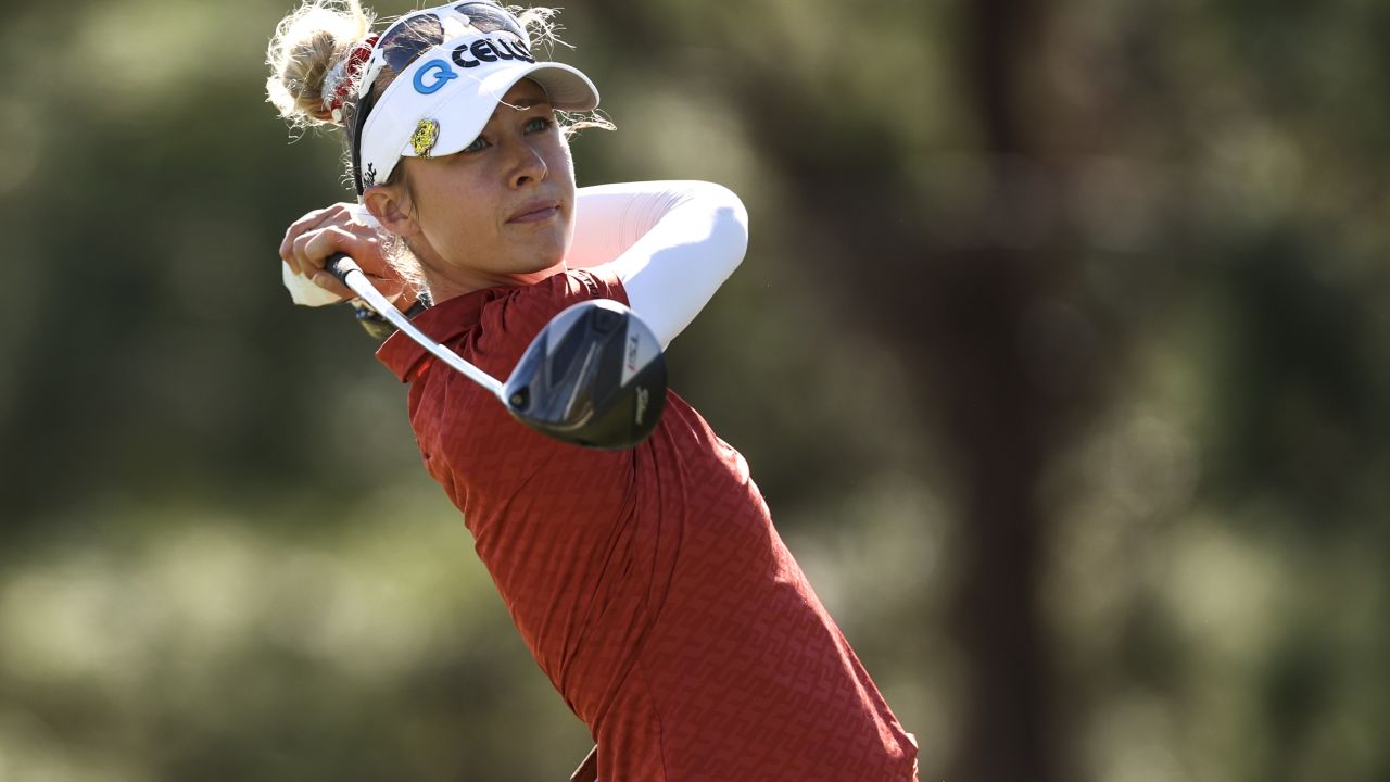 Nelly Korda hits from the 9th tee during the first round of the LPGA Drive On Championship at Crown Colony Golf & Country Club on February 3 in Fort Myers, Florida. 