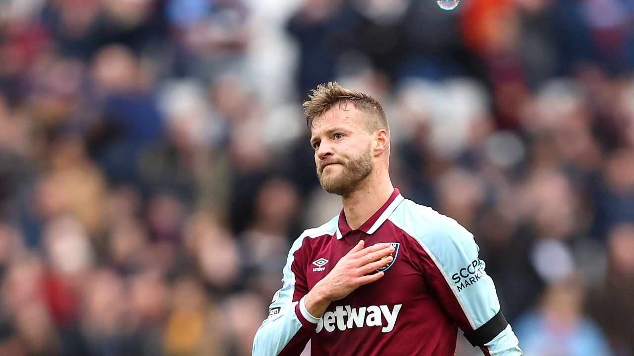 Yarmolenko acknowledges the fans following West Ham's victory.