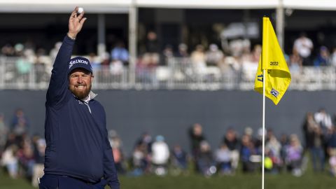 Shane Lowry celebrates after scoring an ace on the 17th hole during the third round of the Players Championship.