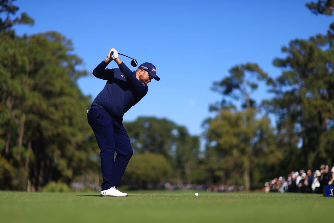 Lowry plays his shot from the 10th tee during the third round of the Players Championship.
