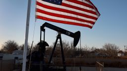 An oil pumpjack setup in a residential neighborhood pulls oil from the Permian Basin oil field on March 13, 2022 in Odessa, Texas. 