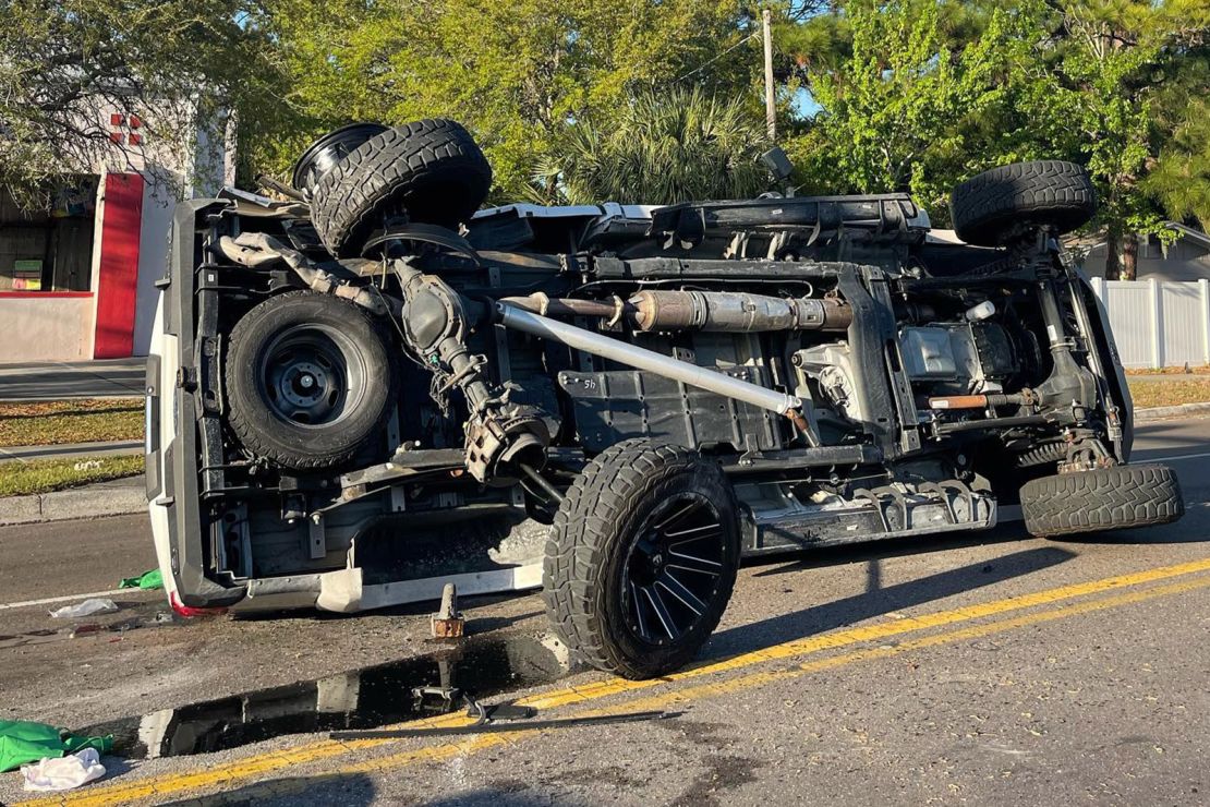 Pete Alonso's wife wife, Haley, shared this photo of the car crash on Instagram