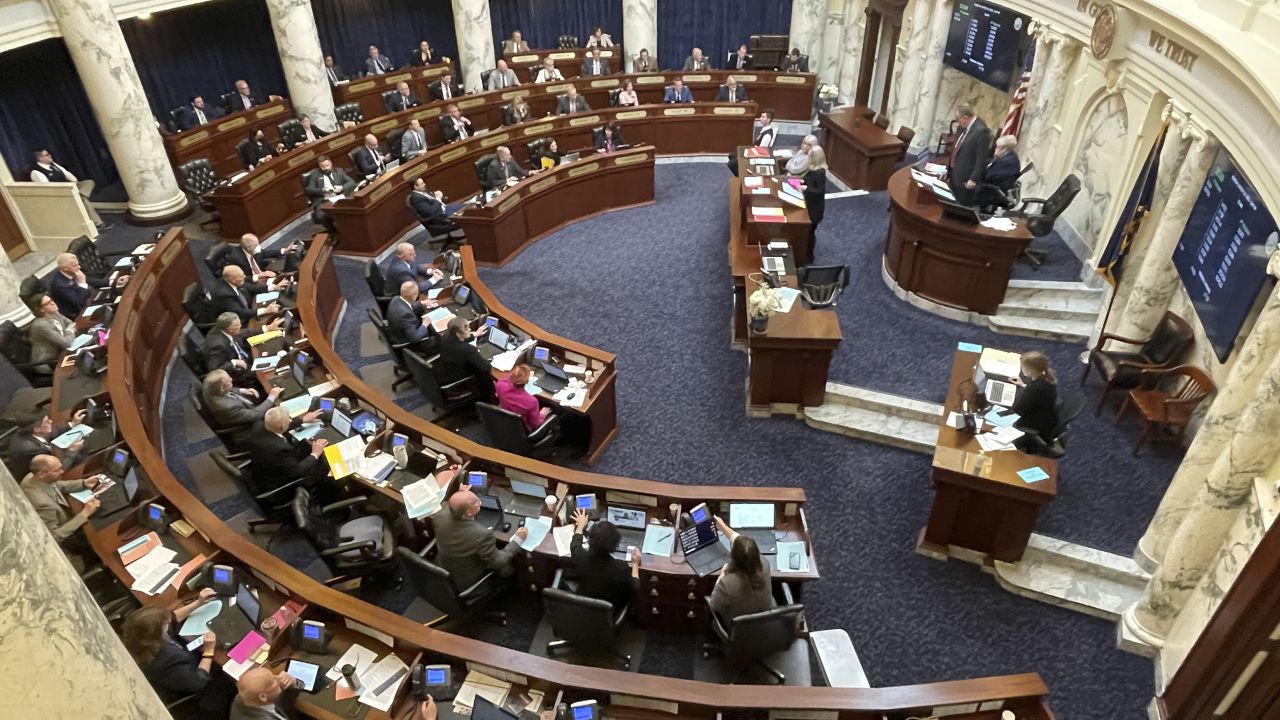 The Idaho House of Representative voted to approve a Texas-styled bill banning abortions after six weeks of pregnancy by allowing potential family members to sue a doctor who performs one, on March 14, 2022, at the Statehouse in Boise, Idaho. 