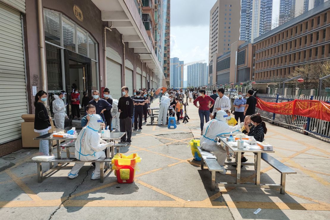 Residents line for Covid-19 testing in Shenzhen, China, on March 14.