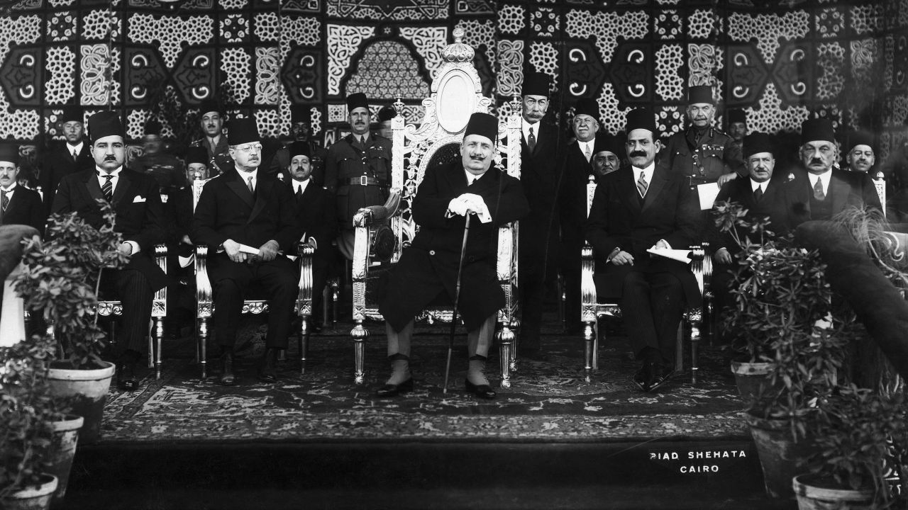 In Cairo, King Fuad of Egypt watching a military parade. 