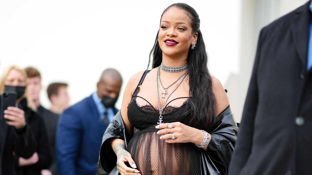 Rihanna is seen outside the Dior show, during Paris Fashion Week earlier this month.