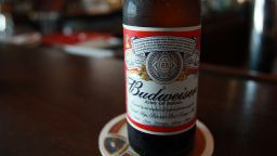 A bottle of Budweiser beer is displayed at a bar June 13, 2008 in New York City. 