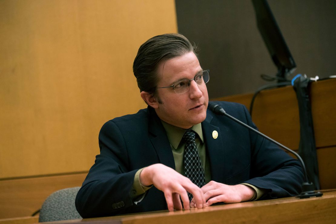 Fulton County Assistant District Attorney Michael Sprinkel testifies at a trial in March  2018 in Atlanta. 