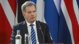Finland's President Sauli Niinistö attends a session at the Joint Expeditionary Force Summit in London, UK., on March 15, 2022.