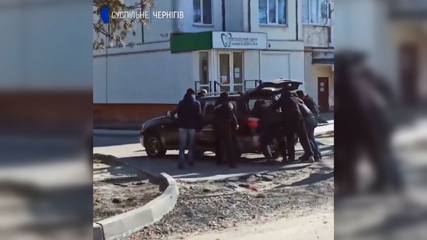At least 10 people queueing for bread were killed when Russian forces shelled the northern Ukrainian city of Chernihiv on Wednesday, according to the head of the regional administration, Vyacheslav Chaus. It also showed someone being carried to a vehicle close by. It is not clear whether the individual was alive.