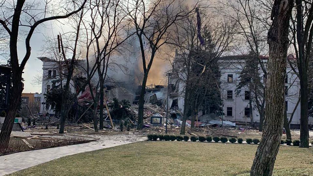 The Drama Theater in Mariupol where hundreds were taking refuge sustained heavy damage in a bombing Wednesday.