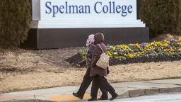 People walk outside the Spelman campus Tuesday morning, Feb. 1, 2022 after two historically Black colleges in Georgia received bomb threats, a disturbing trend that many HBCUs across the country have been threatened with in recent weeks. Fort Valley State University and Spelman College were among several HBCUs nationwide that received threats, according to published reports. 