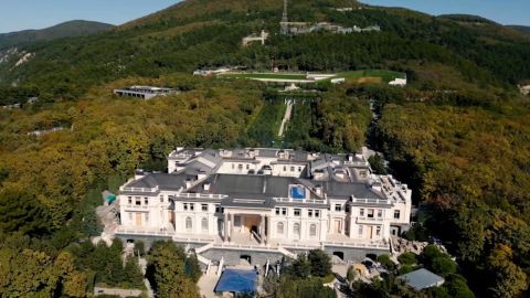 The sprawling palace and property on the coast of the Black Sea are seen in this image from a video by Alexey Navalny's Anti-Corruption Foundation.