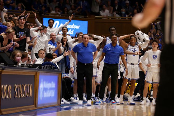 Krzyzewski coaches the Blue Devils during his final home game. <a href="index.php?page=&url=https%3A%2F%2Fwww.cnn.com%2F2022%2F03%2F05%2Fsport%2Ftar-heels-defeat-blue-devils%2Findex.html" target="_blank">The big night</a> was spoiled by North Carolina, which defeated Duke 94-81.