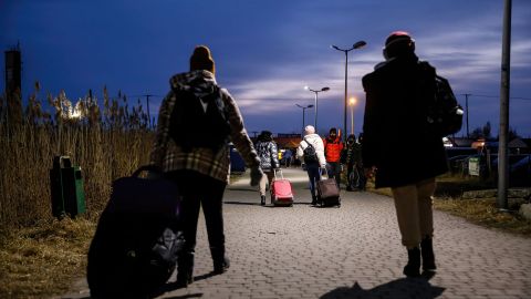 Women from Africa arrive at the Polish border on March 1st, as thousands of refugees from Ukraine entered Poland after the Russian army invaded Ukraine.
