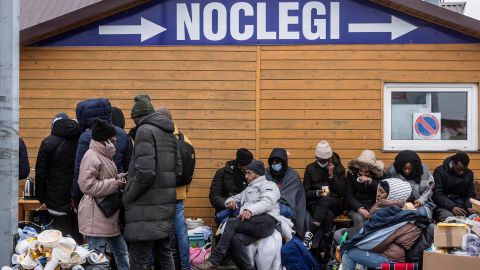 Refugees from many different countries - Africa, Middle East and India - mostly students of Ukrainian universities, are seen at the Medyka pedestrian border crossing in Poland fleeing the conflict in Ukraine, on February 27.
