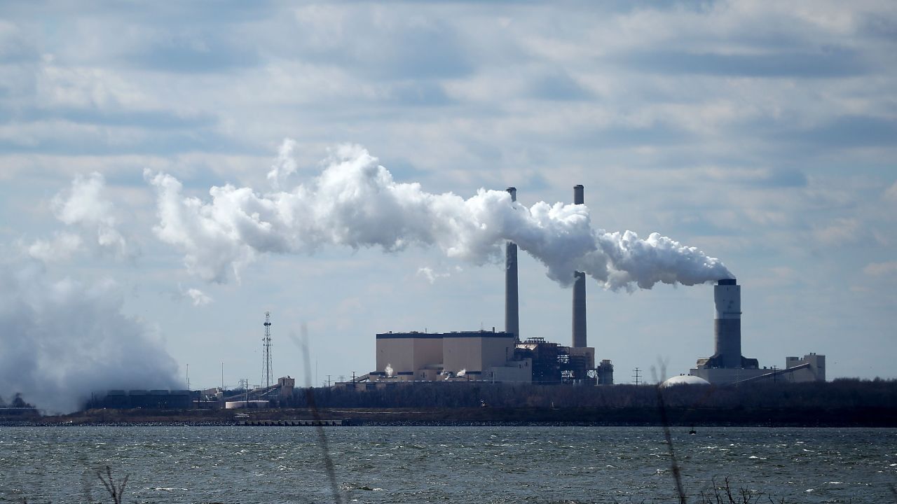 Emissions spew from a large stack at the coal fired Brandon Shores Power Plant, on March 9, 2018, in Baltimore, Maryland. 