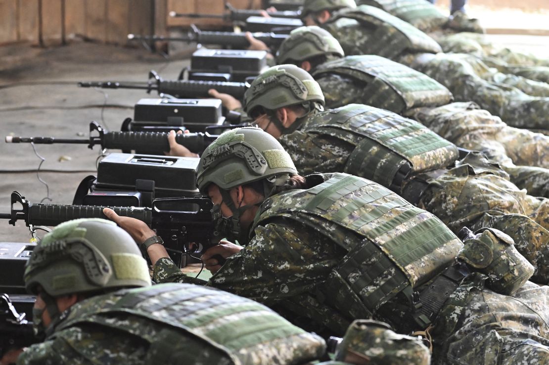 Taiwans reservists take part in a military training at a military base in Taoyuan on March 12, 2022.