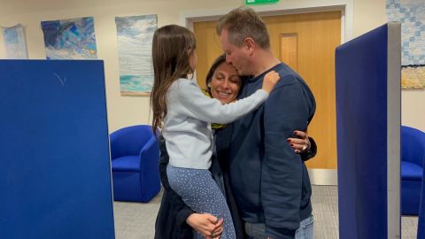 Nazanin Zaghari-Ratcliffe with her family after arriving back in the UK