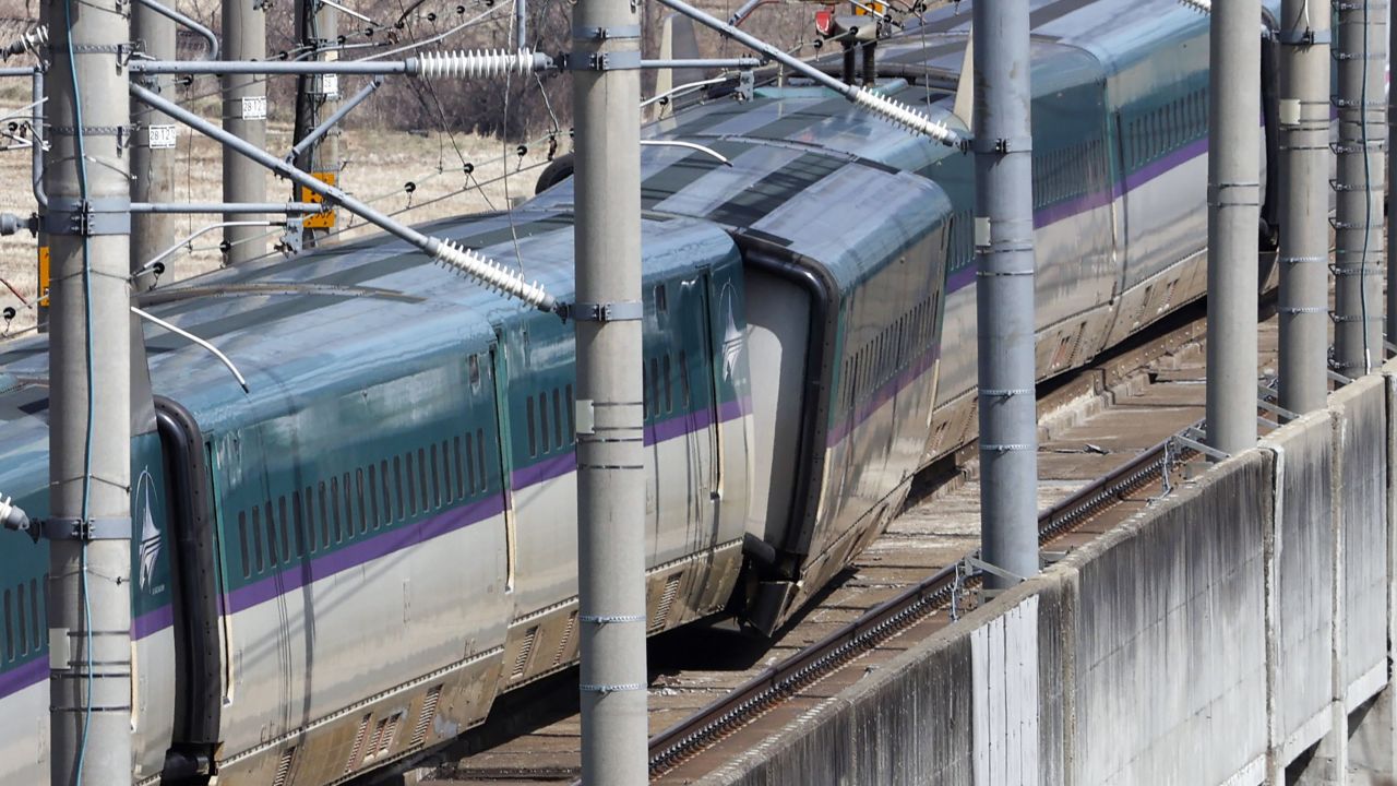 A bullet train that derailed while traveling through Japan's Miyagi prefecture on March 17.
