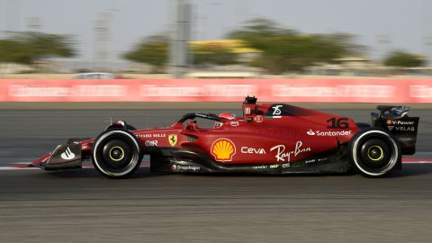 Ferrari's Leclerc drives during the third day of Formula One preseason testing in Bahrain. 