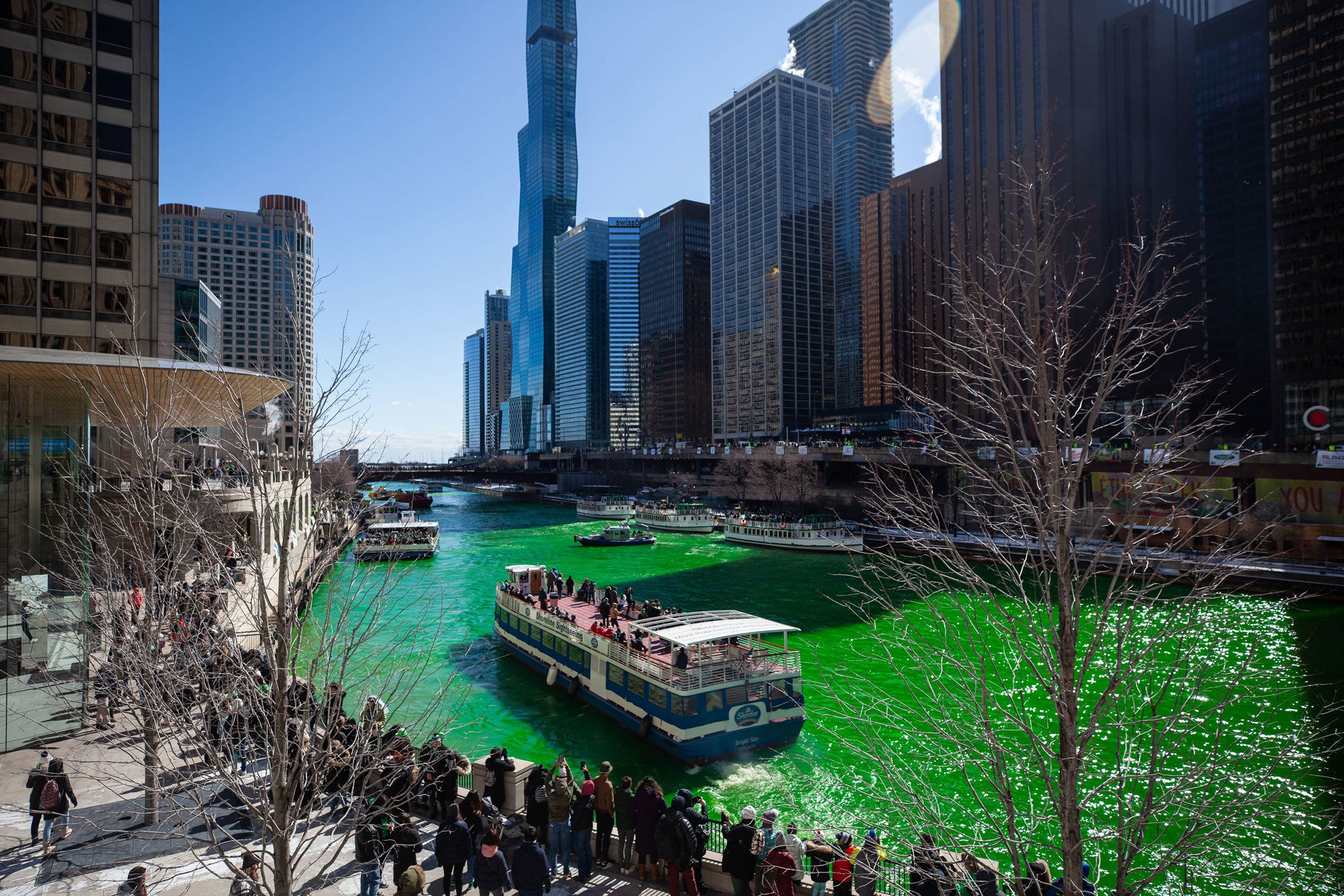 Chicago River is dyed green to celebrate St. Patrick's Day