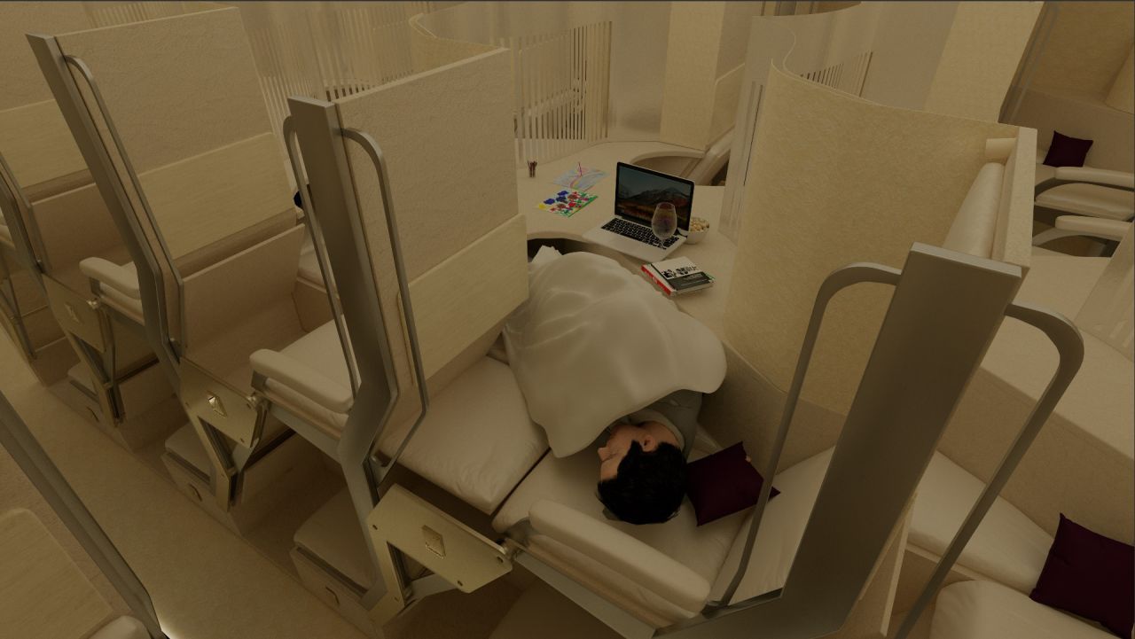 <strong>Maximizing space:</strong> AirSleeper is designed to maximize the existing airplane cabin by creating two tiers of seating.