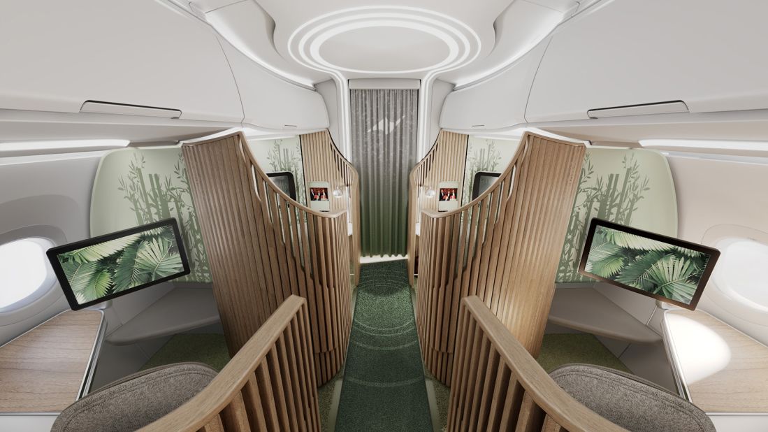 <strong>"Floating" cabin:</strong> Design consultancy Teague, in collaboration with aerospace manufacturer NORDAM, is nominated for the Elevate cabin design. Rather than being attached to the floor, Elevate's cabin furniture would be connected to the sidewall and aisle. 