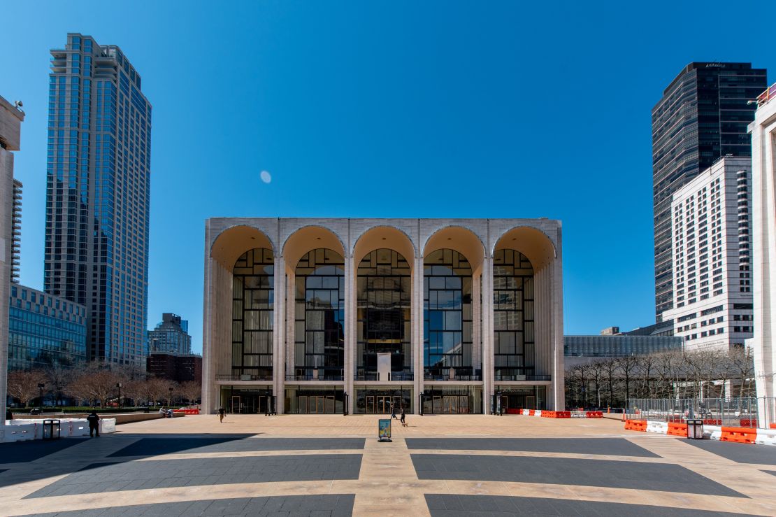A view of Lincoln Plaza with the Metropolitan Opera House in the center on April 06, 2021 in New York City. 