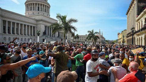 Protesters demonstrate in rare protests in Havana, Cuba, on July 11, 2021.