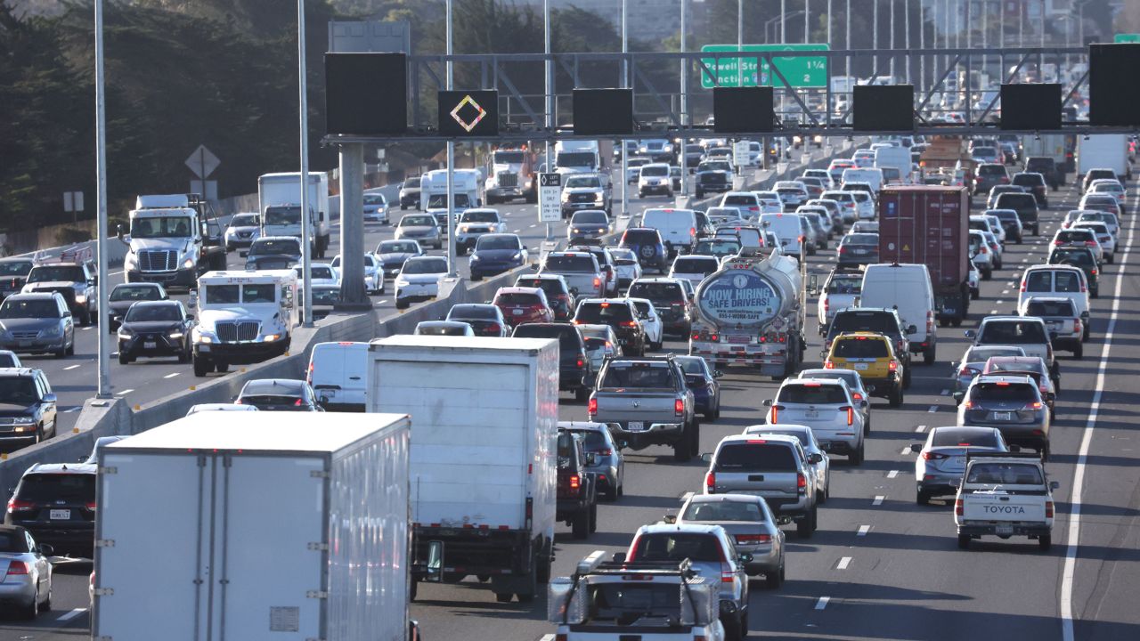 Traffic moves along Interstate 80 in Berkeley, California. As climate action in Congress stalls, the Biden administration has taken steps on its own, including proposing new regulations on vehicle emissions.
