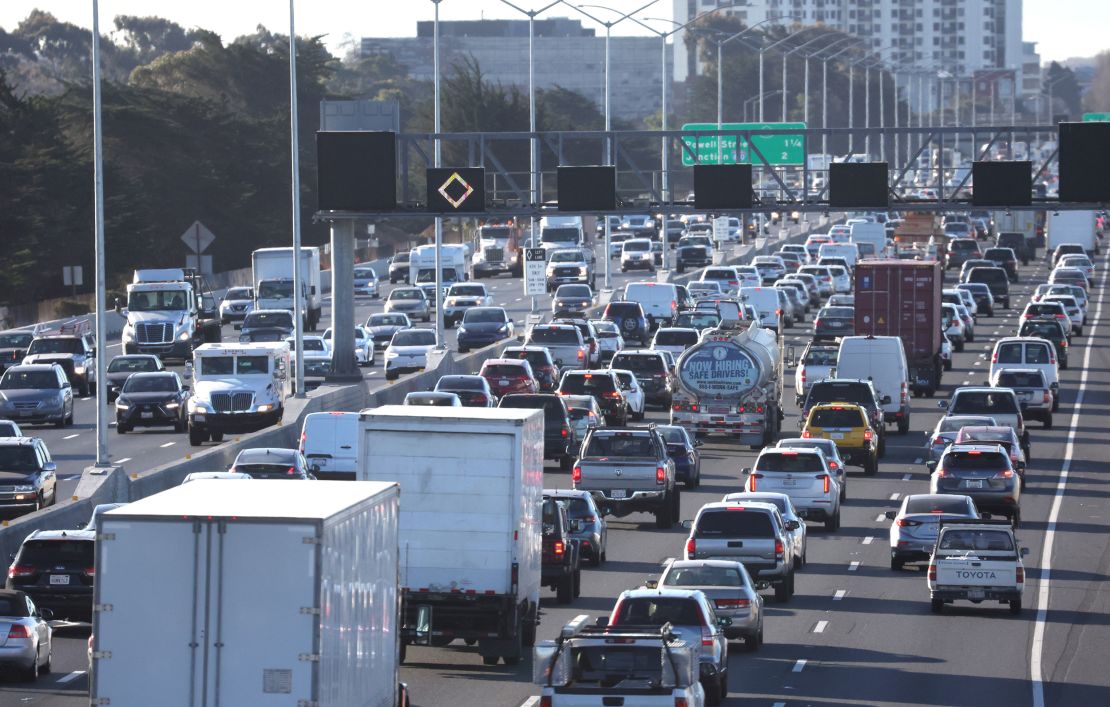 Traffic moves along Interstate 80 in Berkeley, California. As climate action in Congress stalls, the Biden administration has taken steps on its own, including proposing new regulations on vehicle emissions.