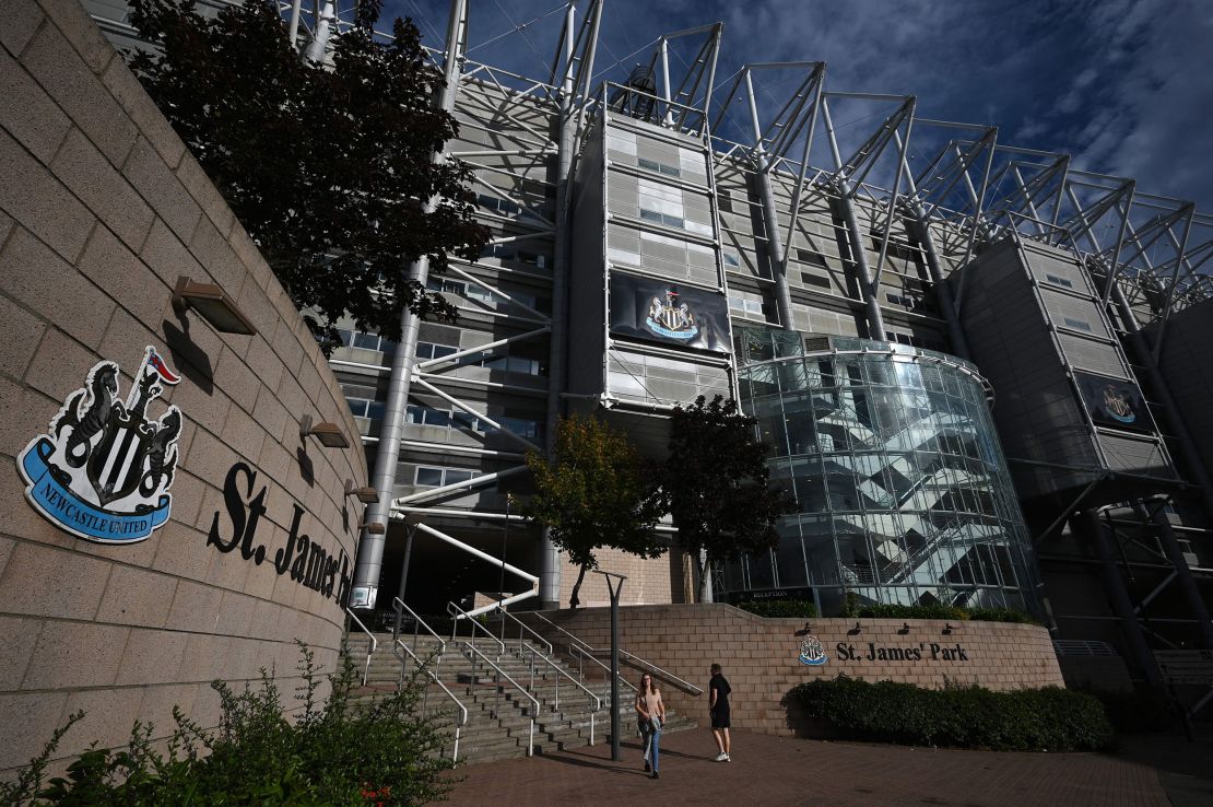 The exterior of Newcastle United's St James' Park stadium in Newcastle upon Tyne in northeast England on October 8, 2021.