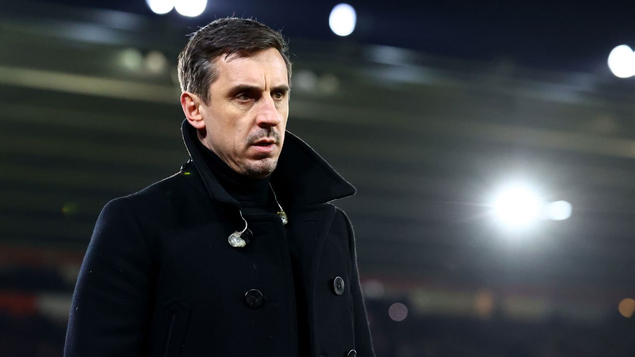 Sky Sports pundit Gary Neville during the Premier League match between Southampton  and Norwich City at St Mary's Stadium on February 25, 2022 in Southampton, England.