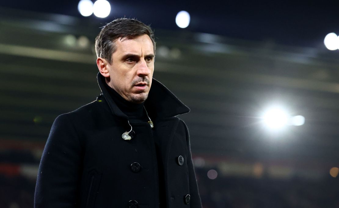 Sky Sports pundit Gary Neville during the Premier League match between Southampton  and Norwich City at St Mary's Stadium on February 25, 2022 in Southampton, England.