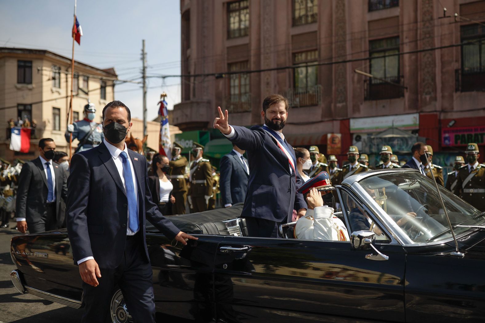 Gabriel Boric, <a href="index.php?page=&url=https%3A%2F%2Fwww.cnn.com%2F2022%2F03%2F11%2Famericas%2Fgabriel-boric-chile-inauguration-intl%2Findex.html" target="_blank">the new President of Chile,</a> arrives at the Government Palace of La Moneda to give his first speech on Friday, March 11.