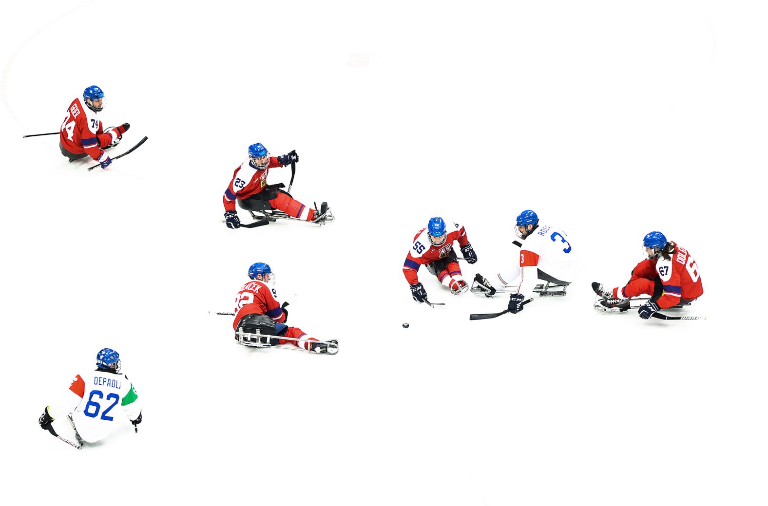 Hockey players from Italy and the Czech Republic compete at the Winter Paralympics on Friday, March 11.